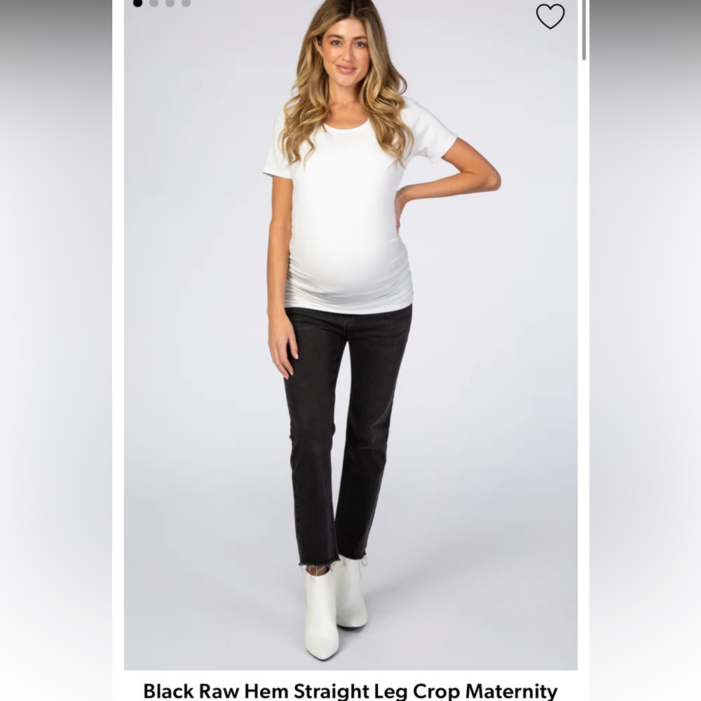 Black Raw Hem Straight Leg Crop Maternity Jeans